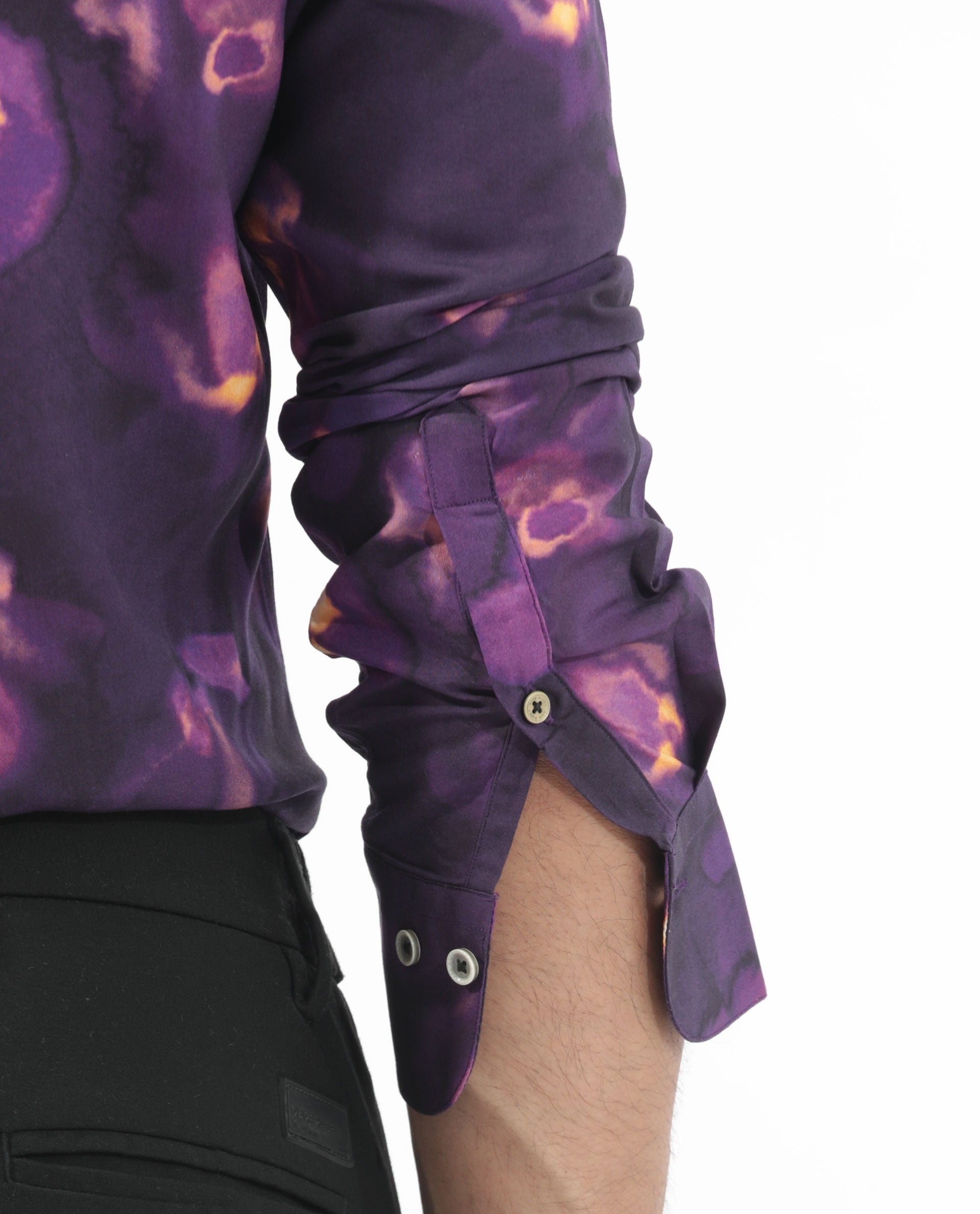 Rare Rabbit Men's Flage Purple Viscose Floral Print Regular Fit Full Sleeve Collared Shirt