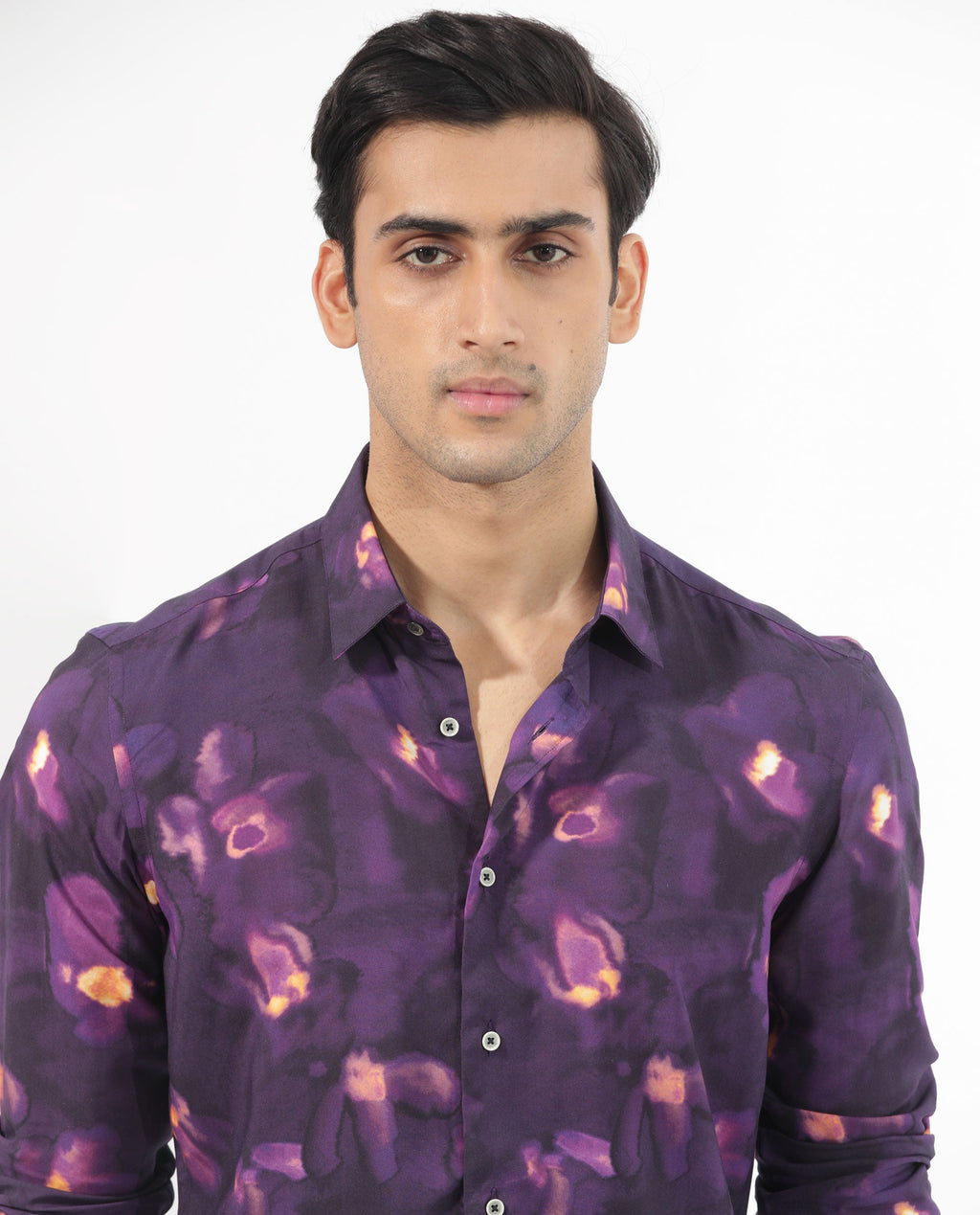 Rare Rabbit Men's Flage Purple Viscose Floral Print Regular Fit Full Sleeve Collared Shirt