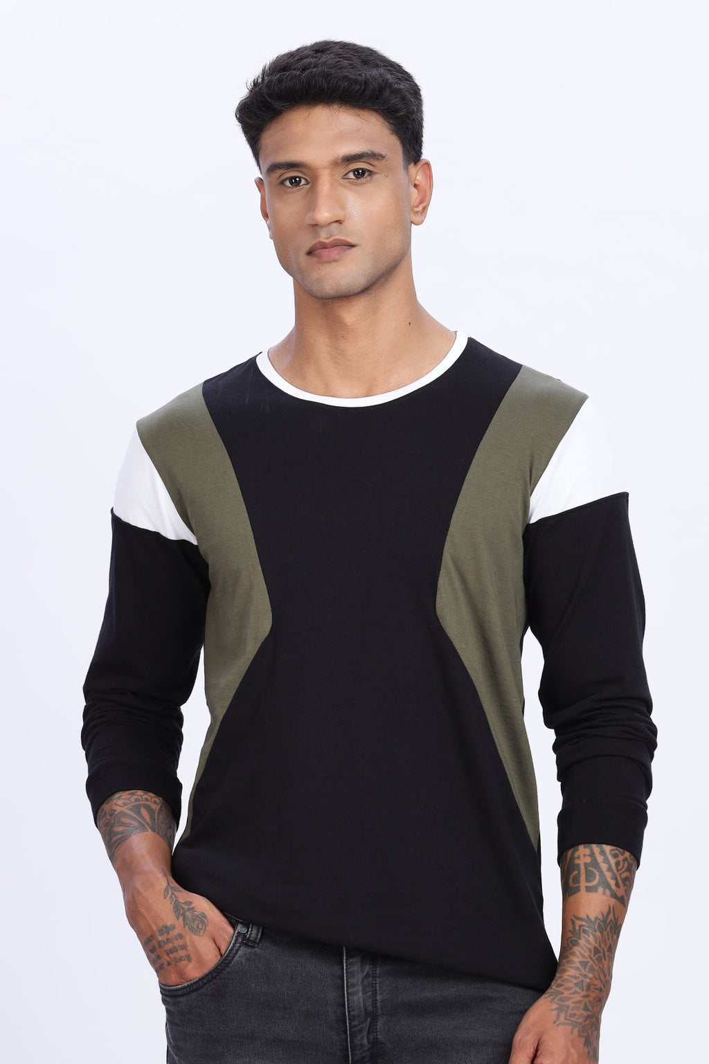 Men Multicolor Casual Full Sleeve Round Neck T-Shirt