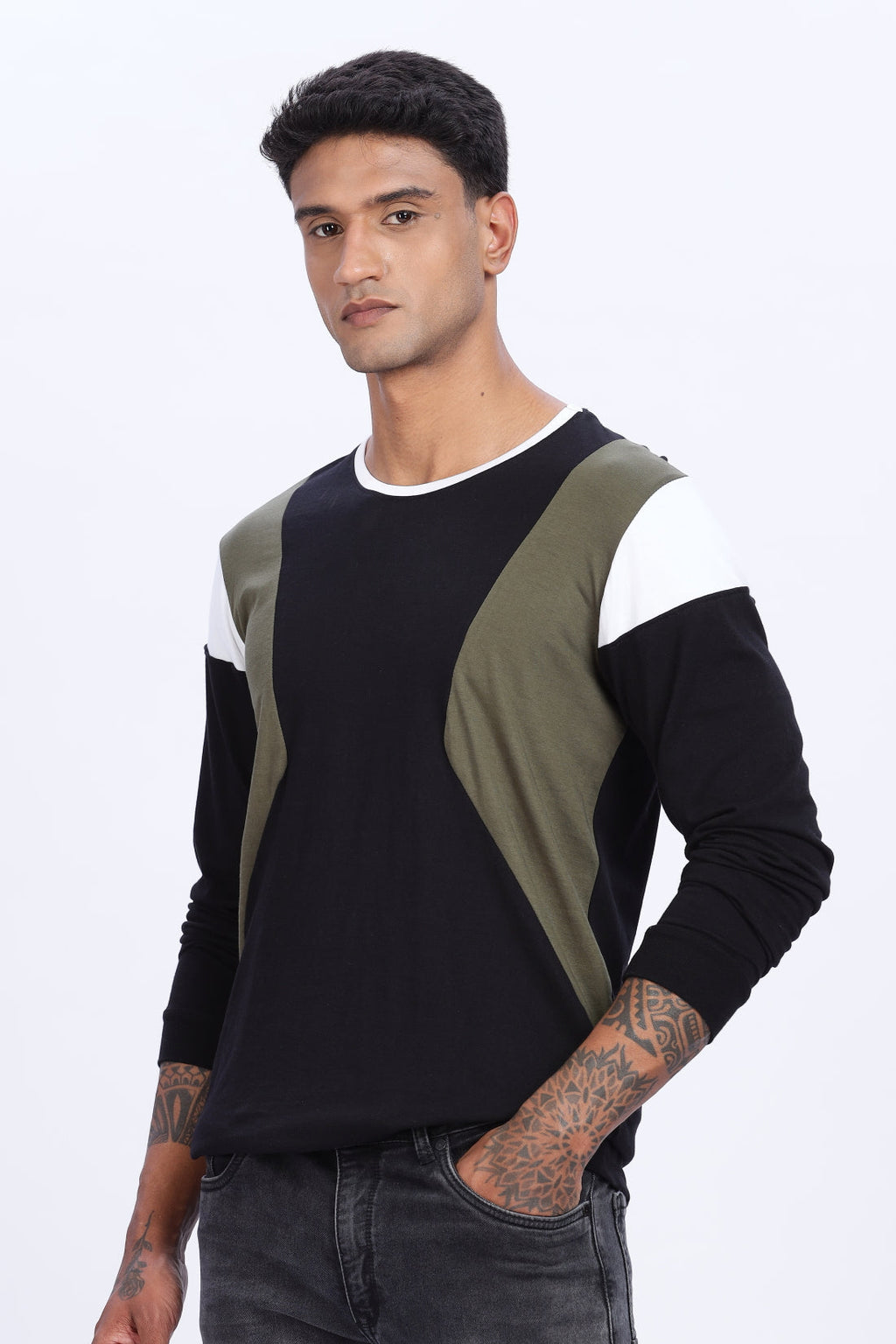 Men Multicolor Casual Full Sleeve Round Neck T-Shirt