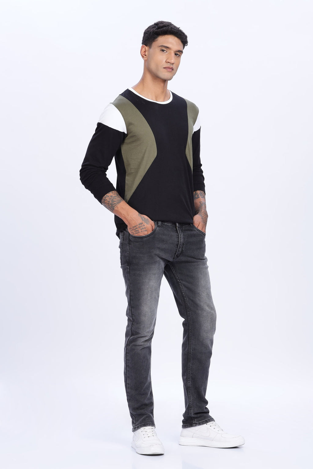 Men Multicolor Casual Full Sleeve Round Neck T-Shirt