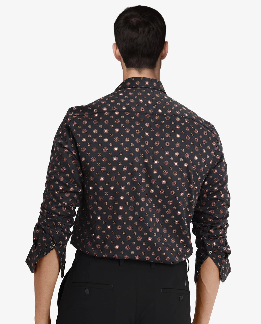 Rare Rabbit Men's Freya- Black Cotton Geometric Print Regular Fit Full Sleeve Collared Shirt