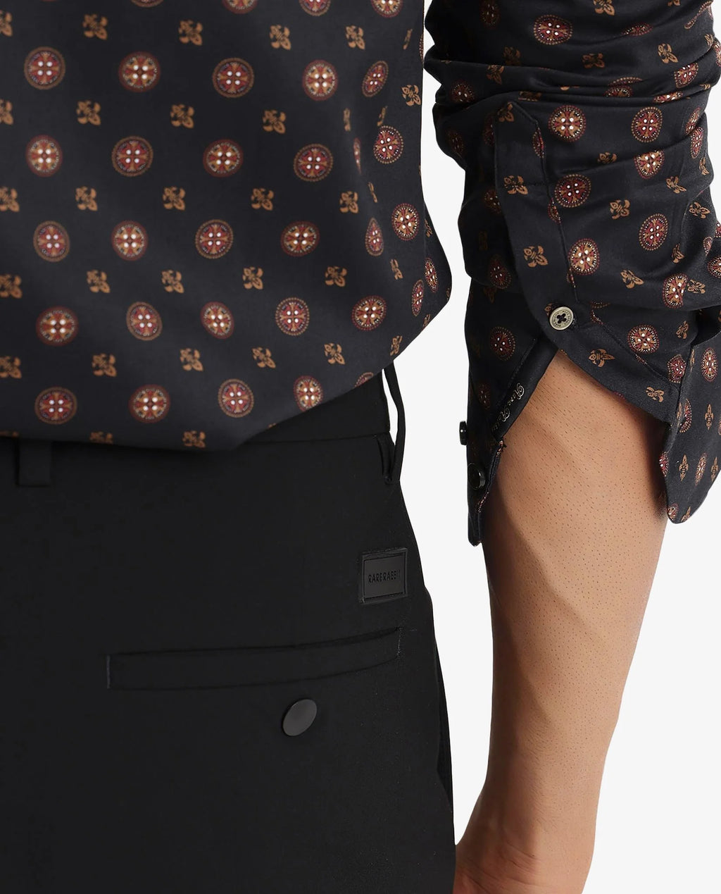 Rare Rabbit Men's Freya- Black Cotton Geometric Print Regular Fit Full Sleeve Collared Shirt
