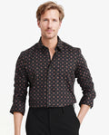 Rare Rabbit Men's Freya- Black Cotton Geometric Print Regular Fit Full Sleeve Collared Shirt