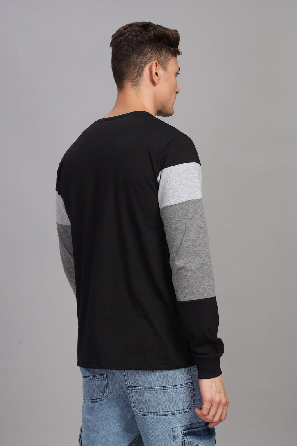 Men Multicolor Colorblock Full Sleeve T-Shirt
