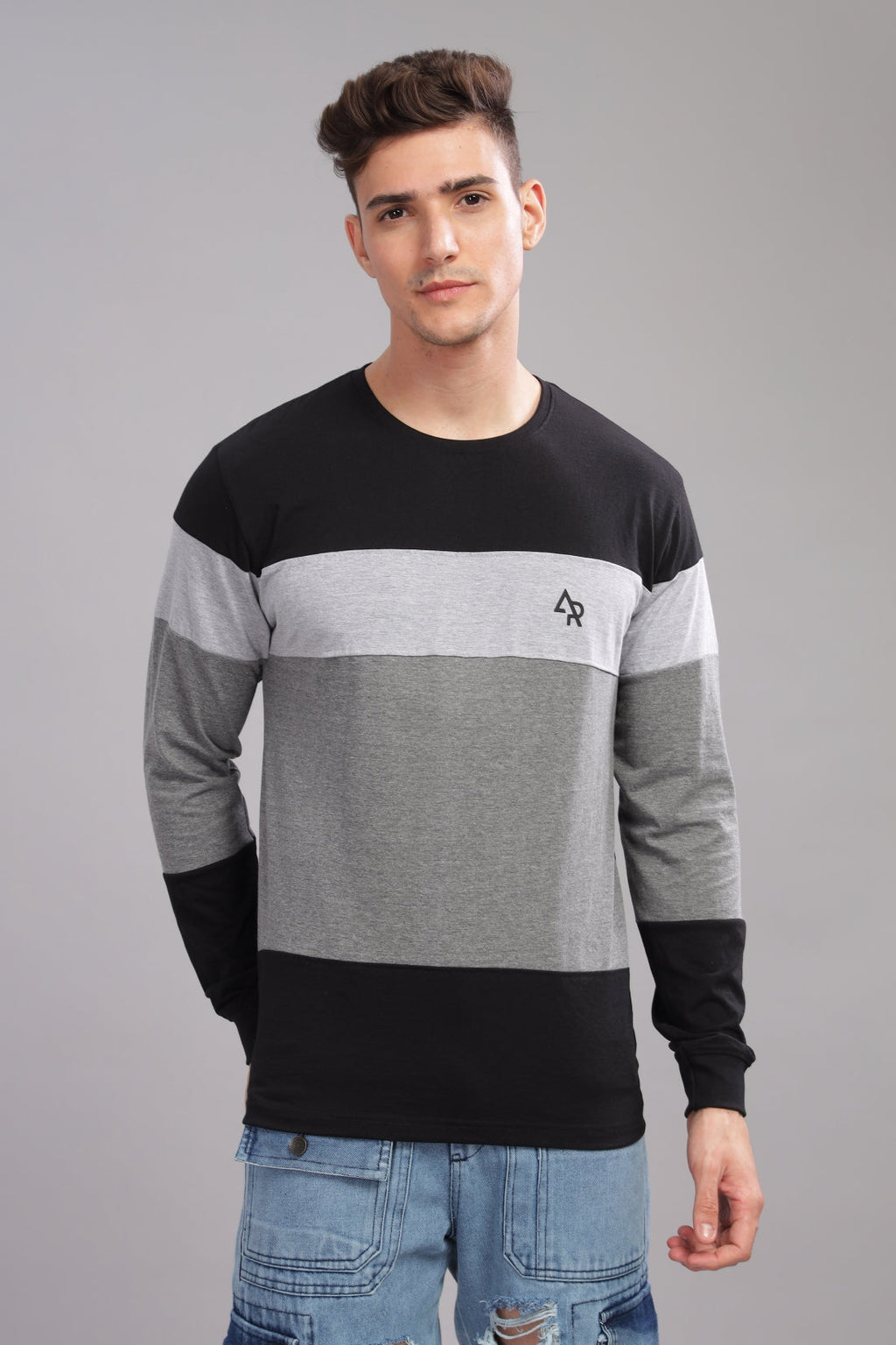 Men Multicolor Colorblock Full Sleeve T-Shirt