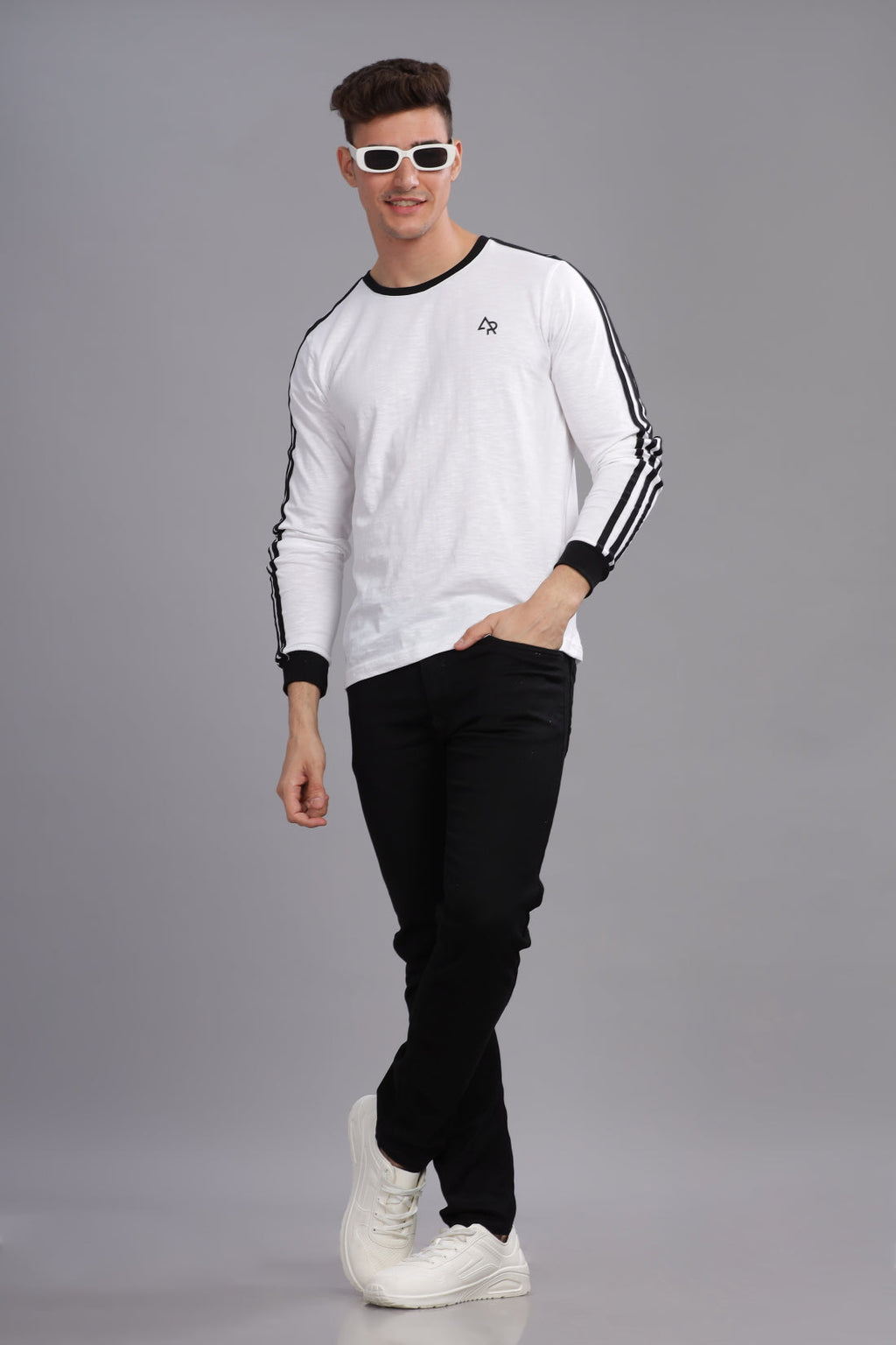 Men White Full Sleeve T-Shirt