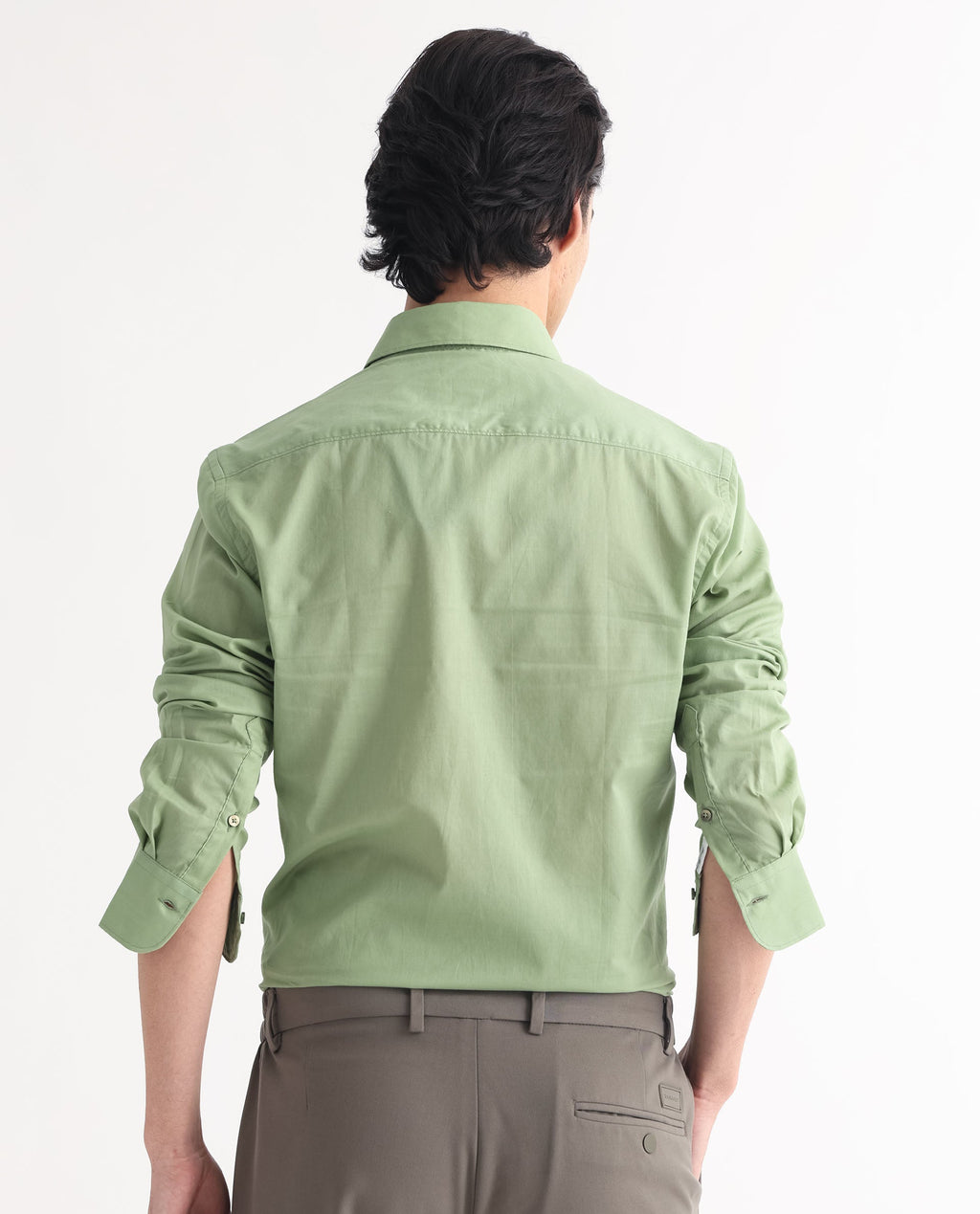 Rare Rabbit Men's Fullslee Green Cotton Plain Tailored Fit Full Sleeve Collared Shirt