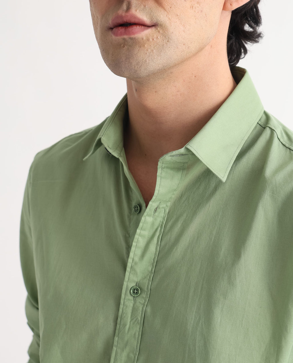 Rare Rabbit Men's Fullslee Green Cotton Plain Tailored Fit Full Sleeve Collared Shirt
