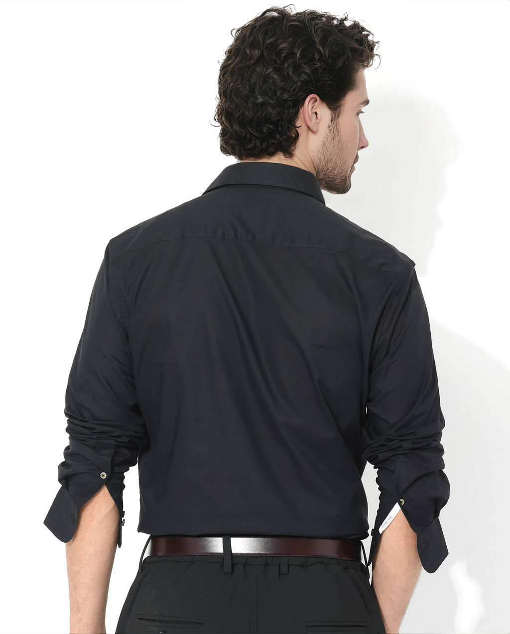 Rare Rabbit Men's Fullsleen Black Cotton Plain Regular Fit Full Sleeve Collared Shirt