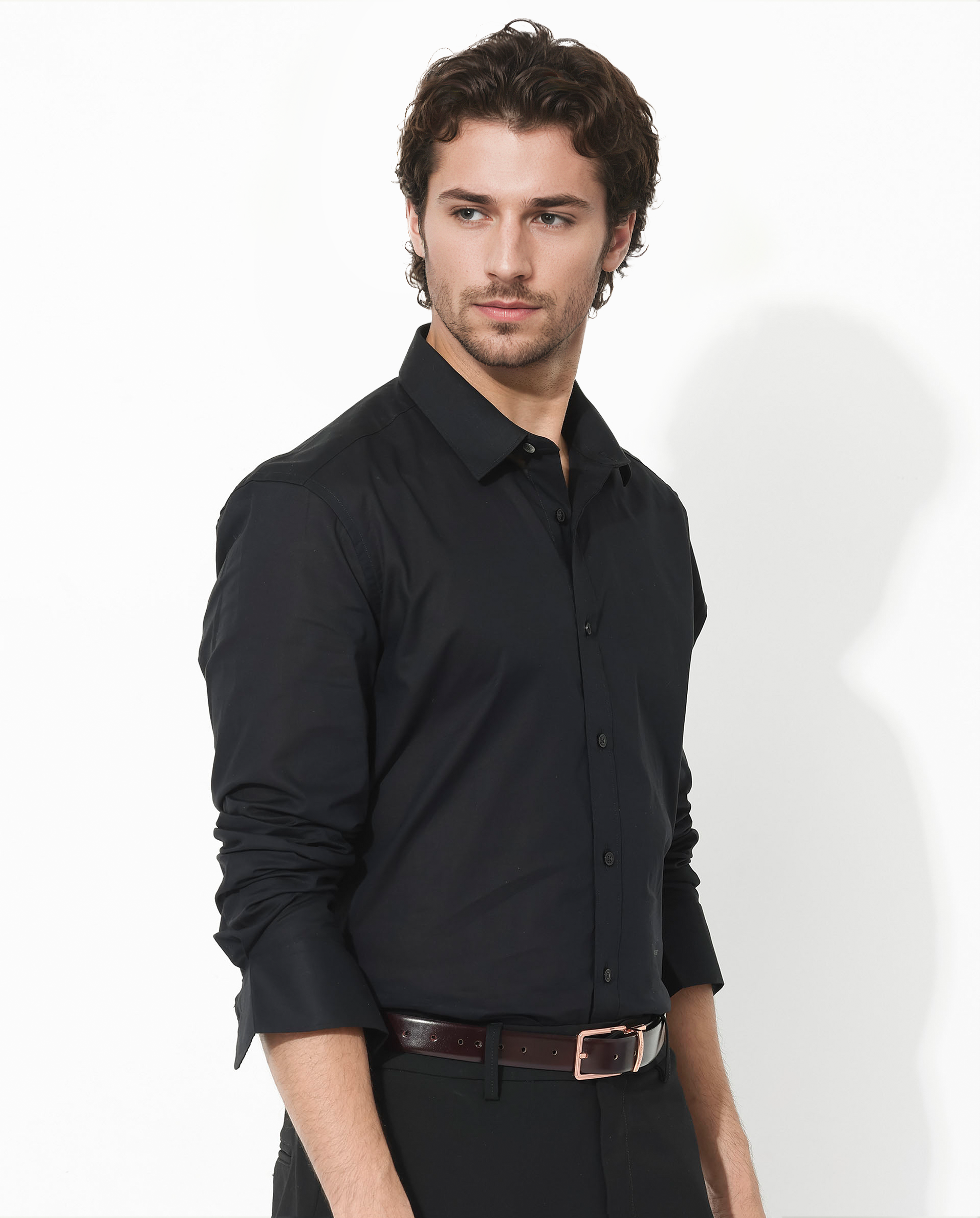 Rare Rabbit Men's Fullsleen Black Cotton Plain Regular Fit Full Sleeve Collared Shirt