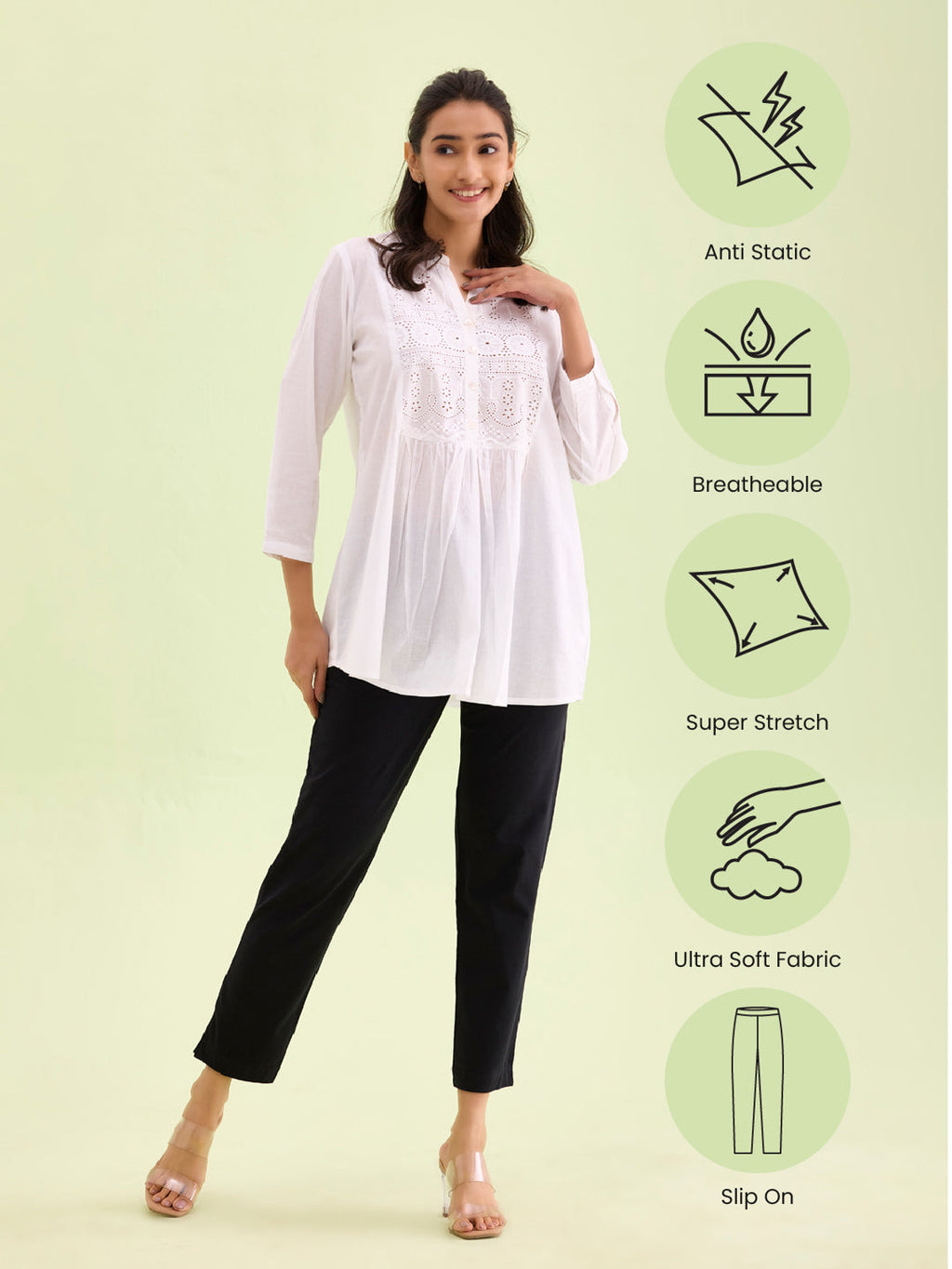 Black Cotton Stretch Kurti Pants