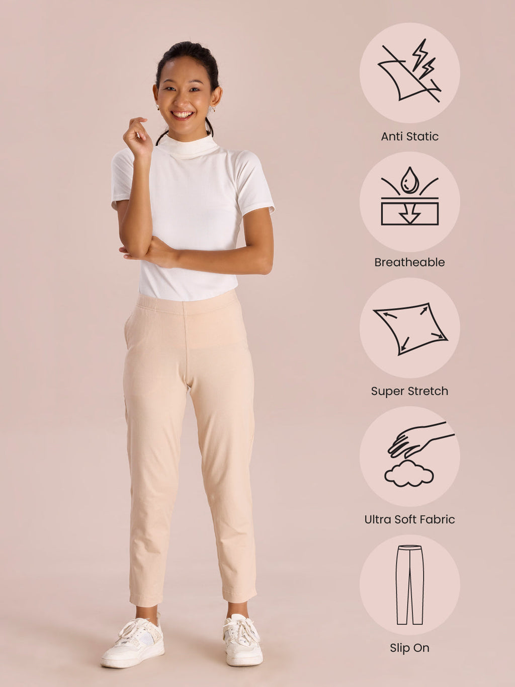 Light Beige Cotton Stretch Kurti Pants