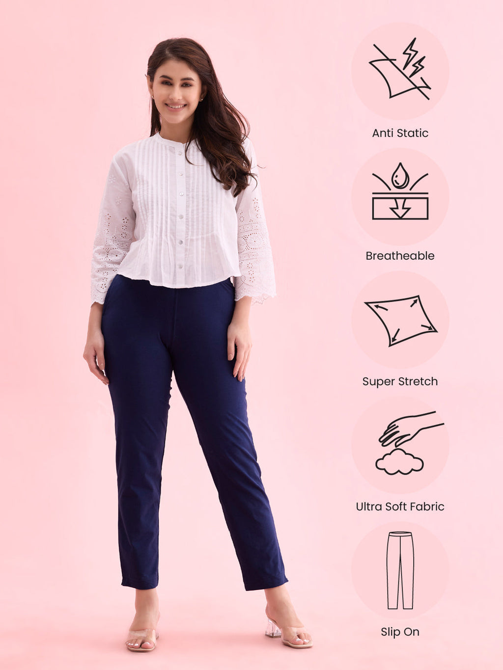 Navy Cotton Stretch Kurti Pants