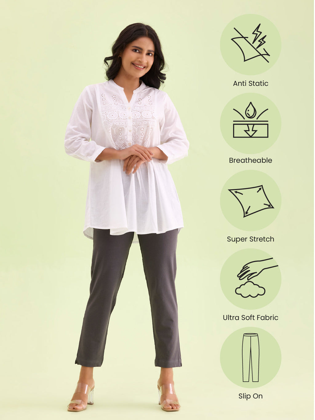 Silver Grey Cotton Stretch Kurti Pants