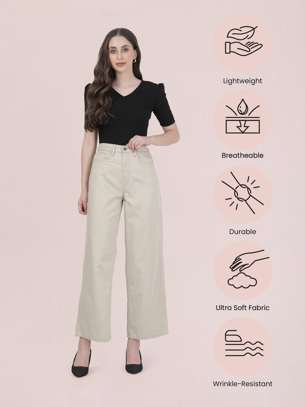 Light Beige Twill Wide Pants