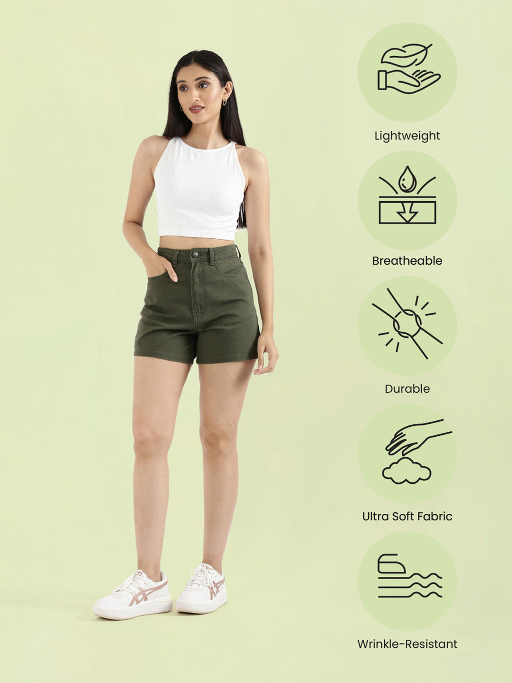 Olive Green Cotton Twill Shorts