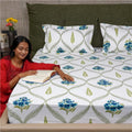 Serene Collection - Breathable 200 TC 100% Pure Cotton Bedsheet with Pillow Cover, Floral Moroccan - Blue