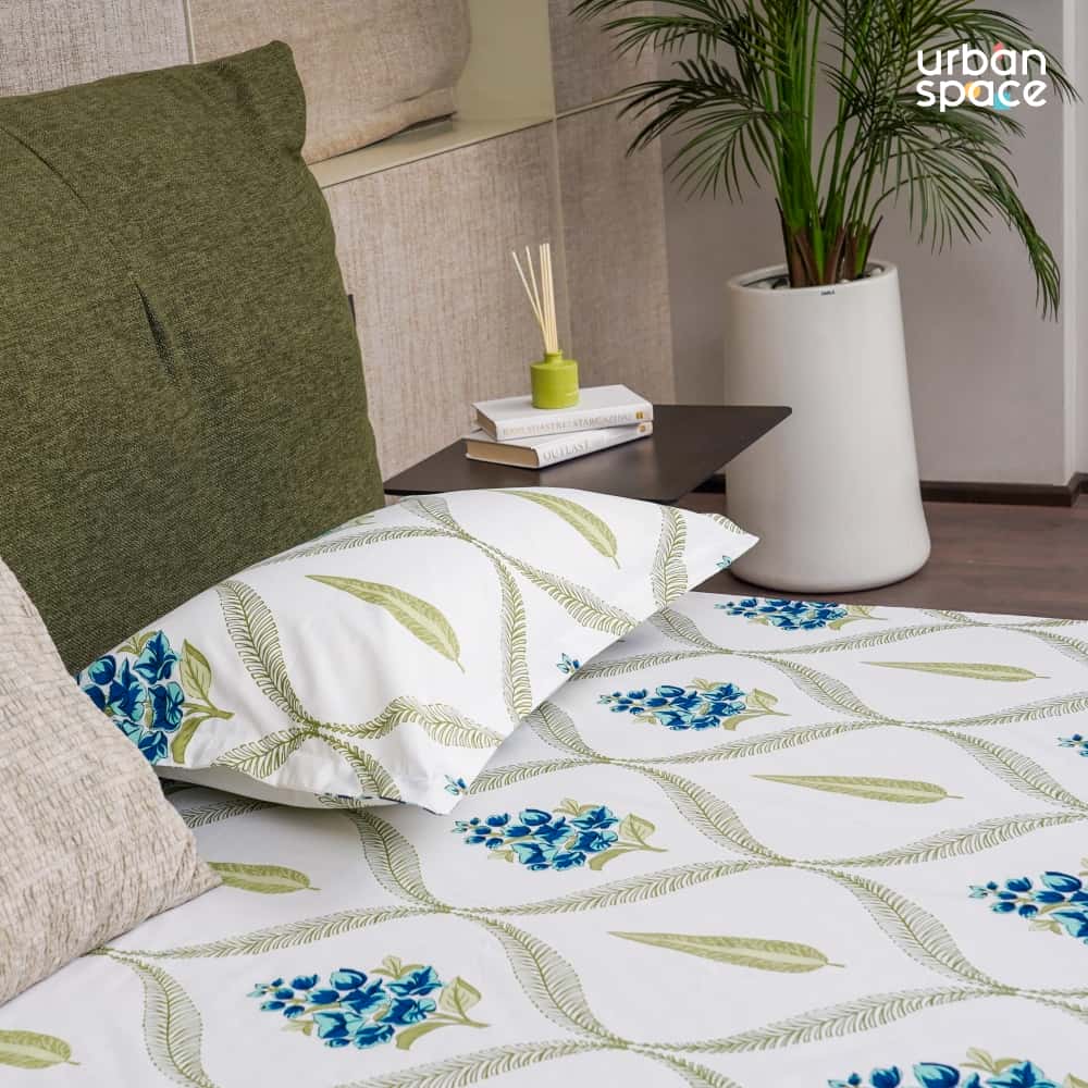 Serene Collection - Breathable 200 TC 100% Pure Cotton Bedsheet with Pillow Cover, Floral Moroccan - Blue