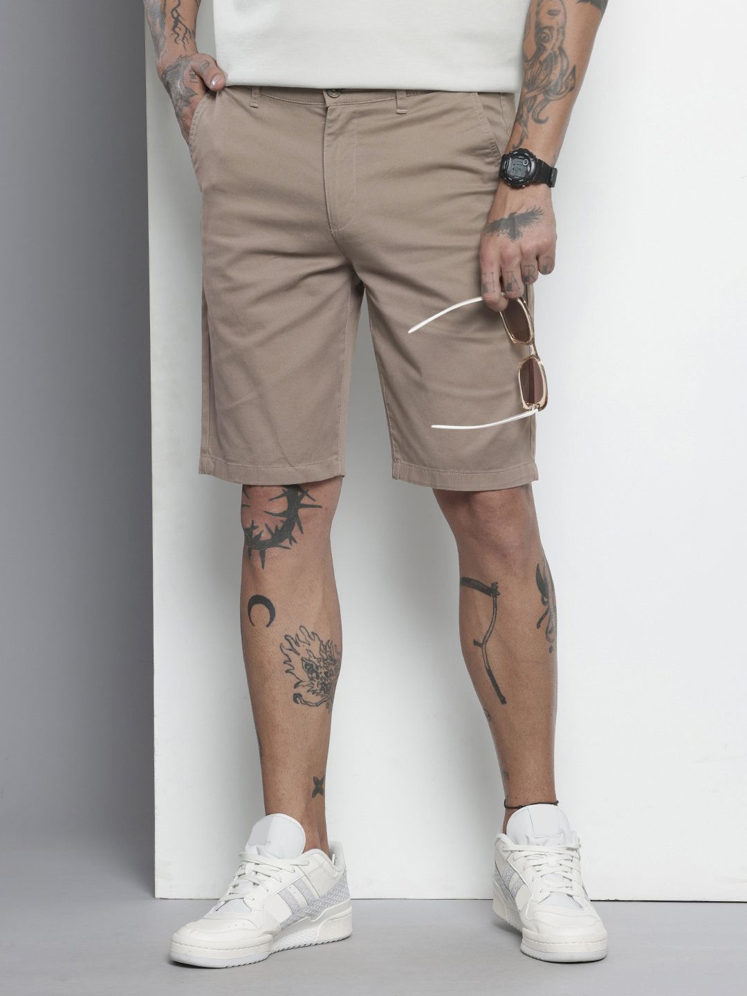 Men's Taupe Regular Fit Solid Casual Shorts