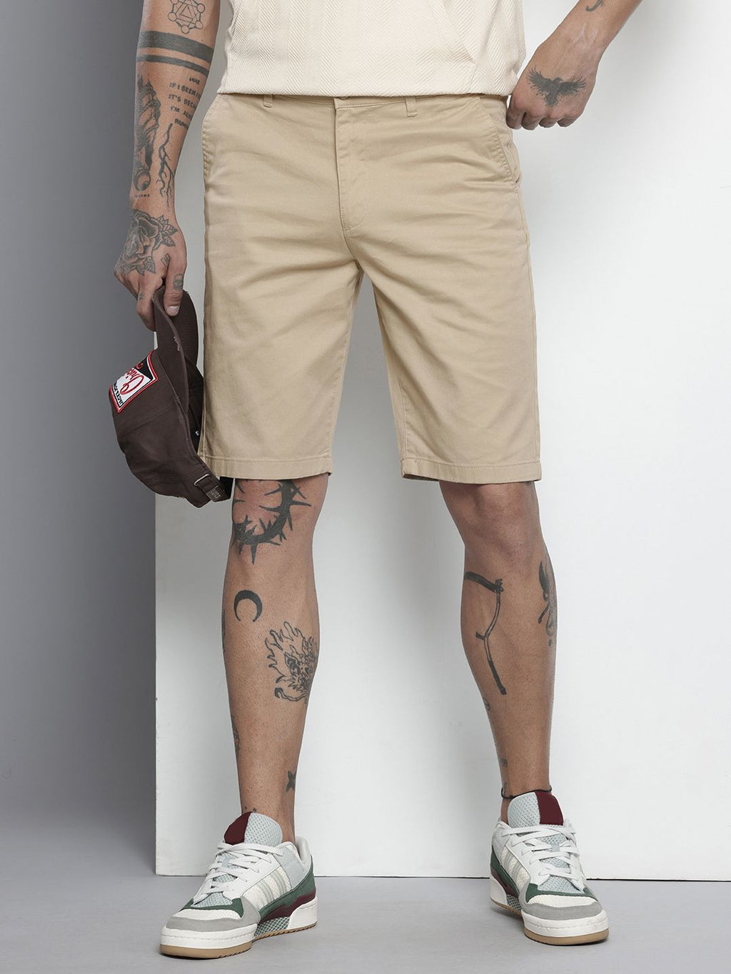 Men's Beige Regular Fit Solid Casual Shorts