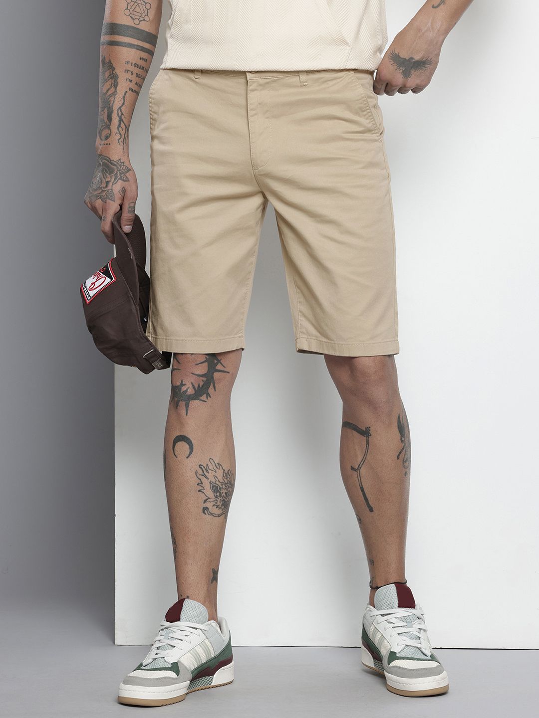 Men's Beige Regular Fit Solid Casual Shorts