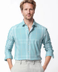 Rare Rabbit Men's Garet Turq Cotton Checked Print Regular Fit Full Sleeve Collared Shirt