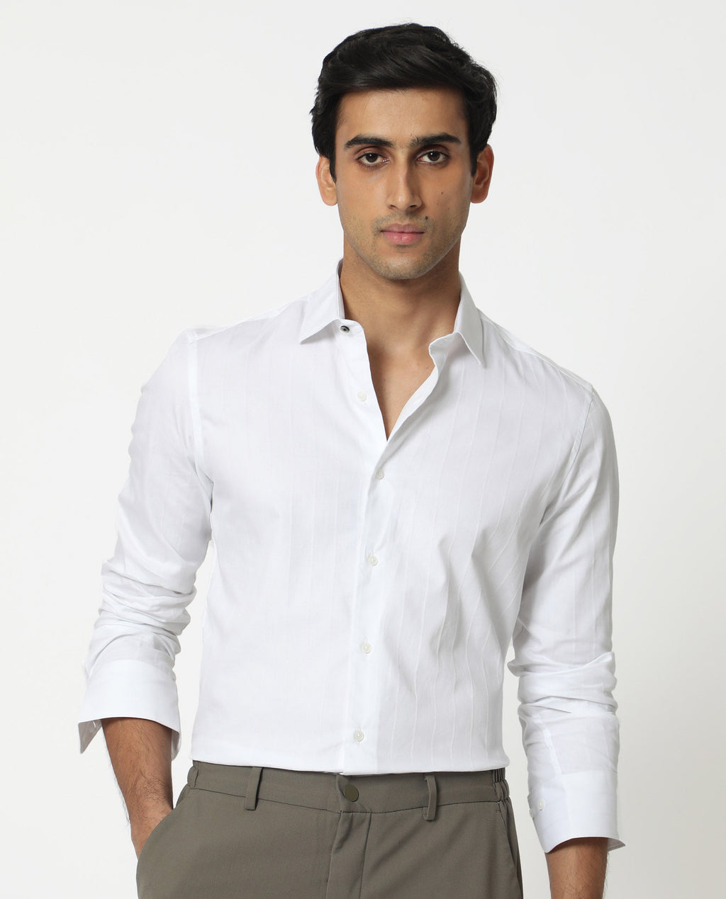 Rare Rabbit Men's Gazan White Cotton Striped Print Regular Fit Full Sleeve Collared Shirt