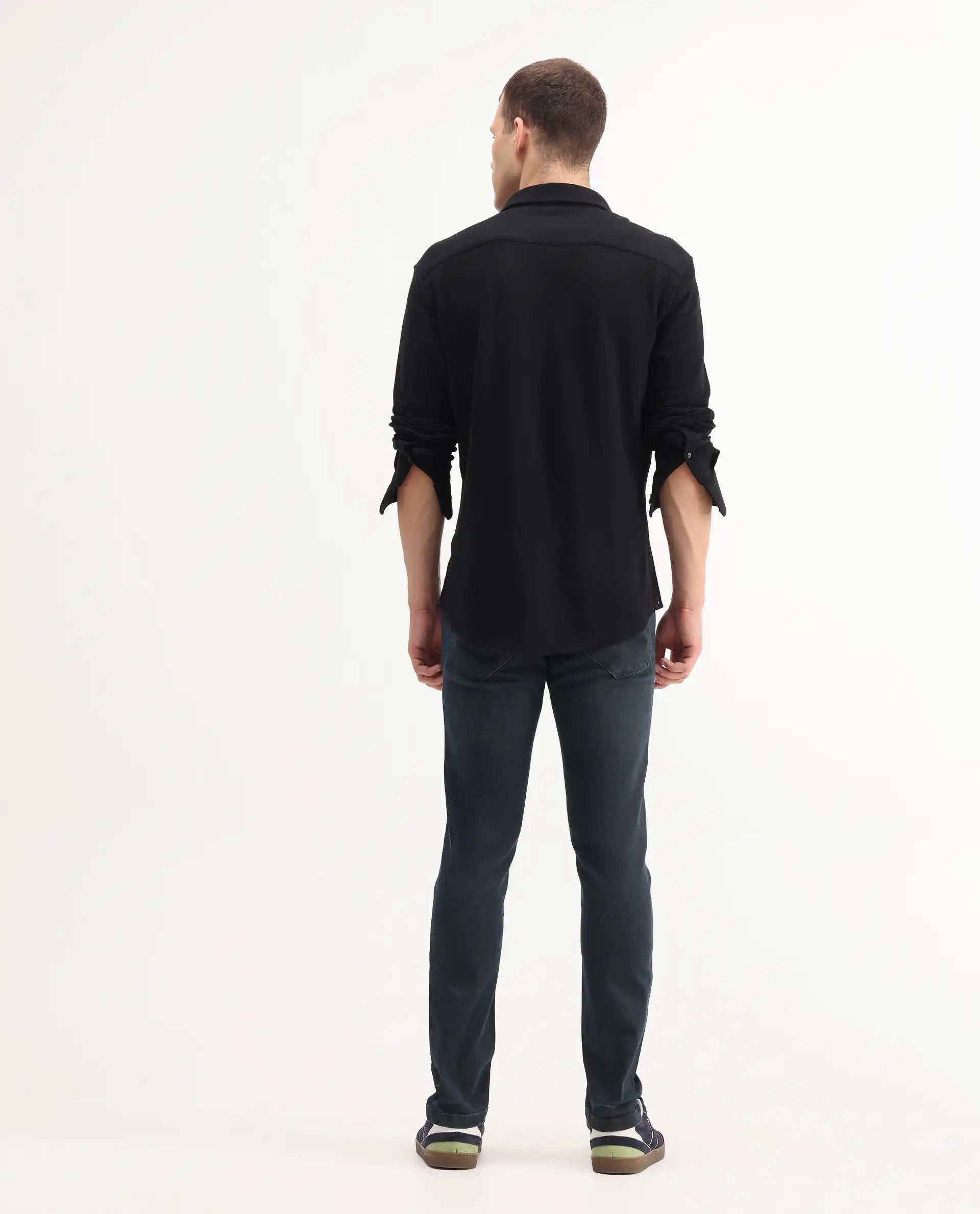 Rare Rabbit Men's Genevo Dusky Blue Cotton Plain Hawk Slim Fit Jeans