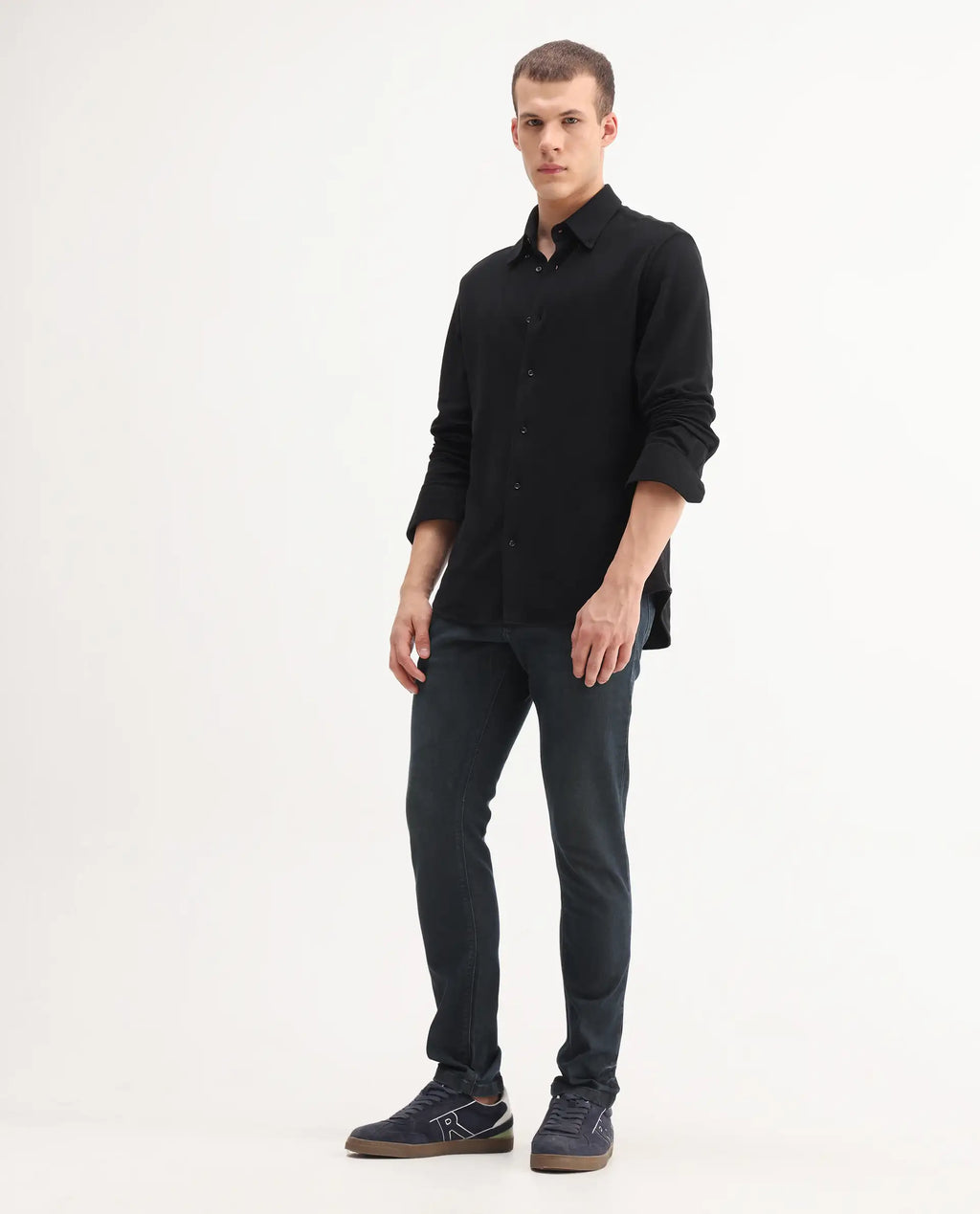 Rare Rabbit Men's Genevo Dusky Blue Cotton Plain Hawk Slim Fit Jeans