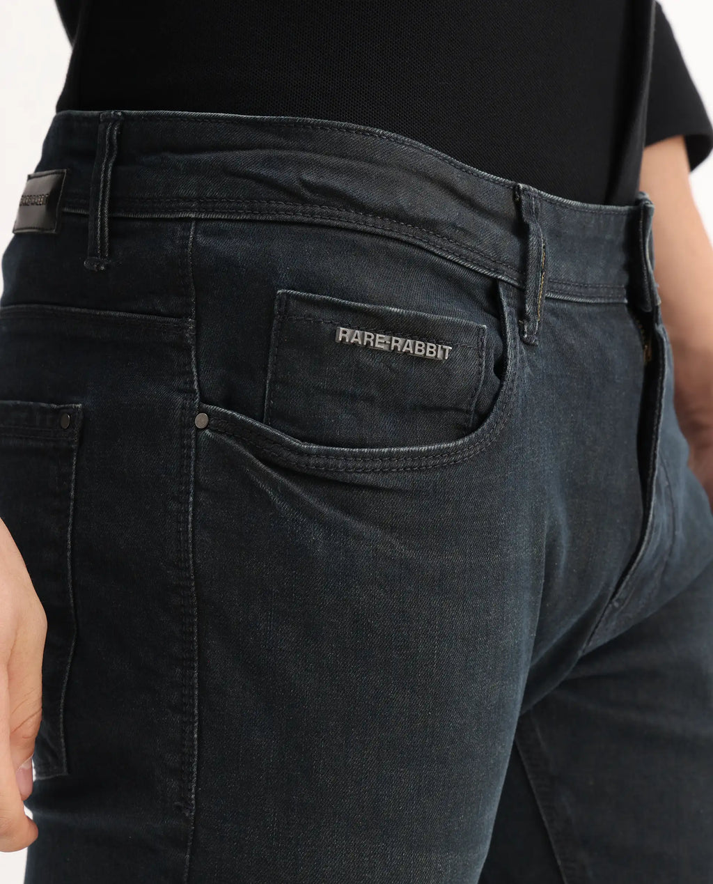 Rare Rabbit Men's Genevo Dusky Blue Cotton Plain Hawk Slim Fit Jeans