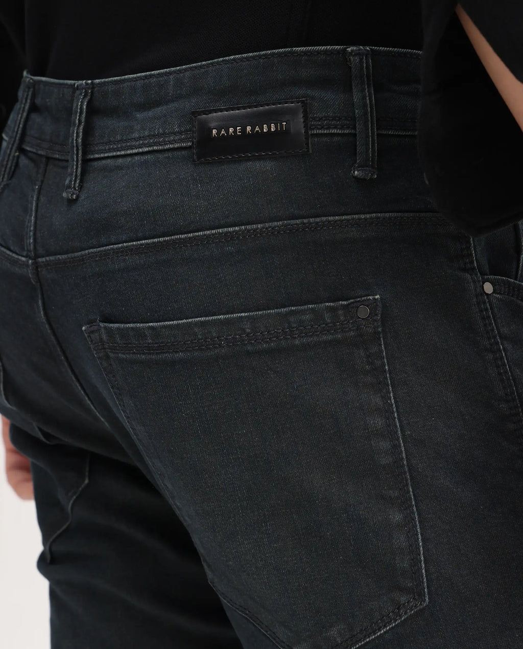 Rare Rabbit Men's Genevo Dusky Blue Cotton Plain Hawk Slim Fit Jeans