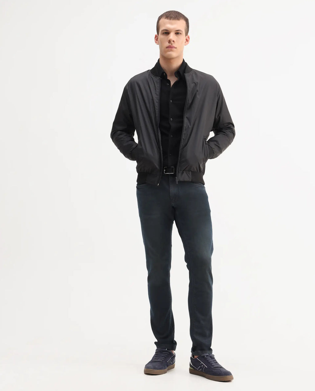 Rare Rabbit Men's Genevo Dusky Blue Cotton Plain Hawk Slim Fit Jeans