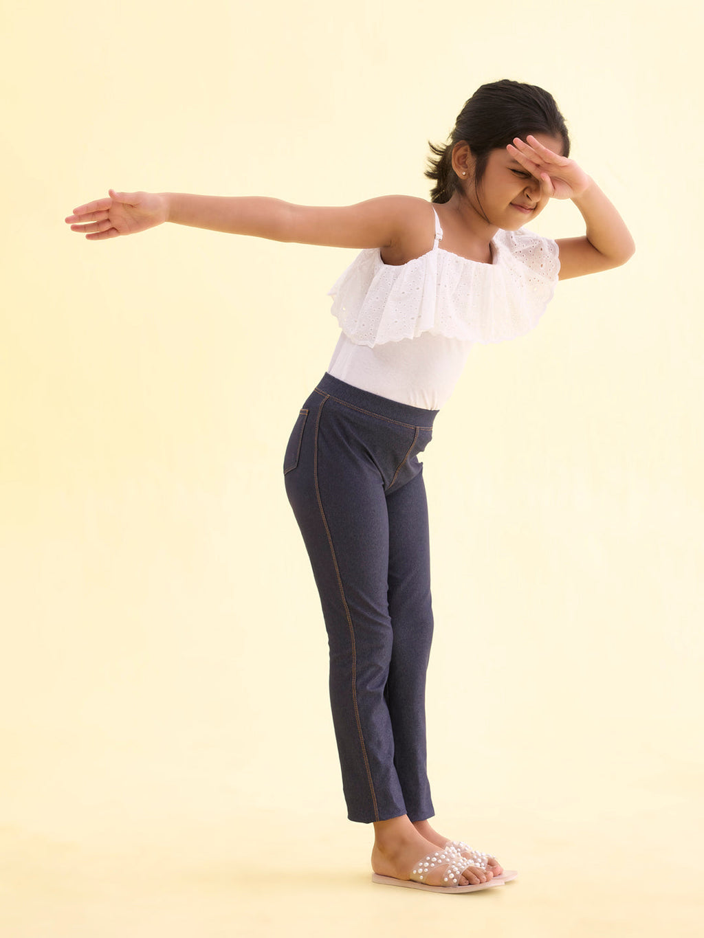 Blue Cotton Poly Stretch Knit Jeggings