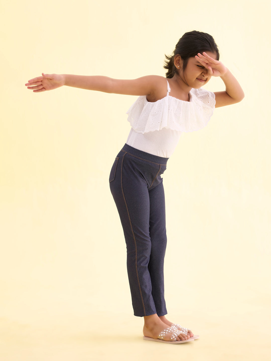 Blue Cotton Poly Stretch Knit Jeggings