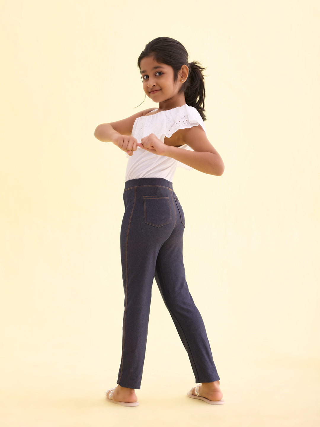 Blue Cotton Poly Stretch Knit Jeggings