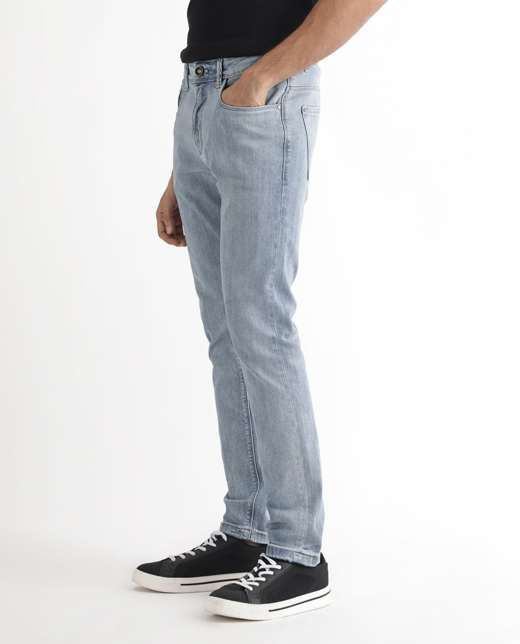 Rare Rabbit Men's Glacion Light Blue Cotton Plain Hawk Slim Fit Jeans