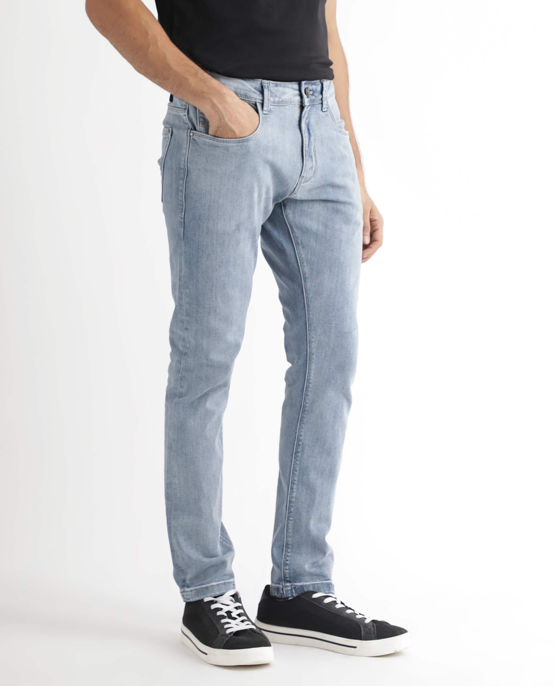 Rare Rabbit Men's Glacion Light Blue Cotton Plain Hawk Slim Fit Jeans