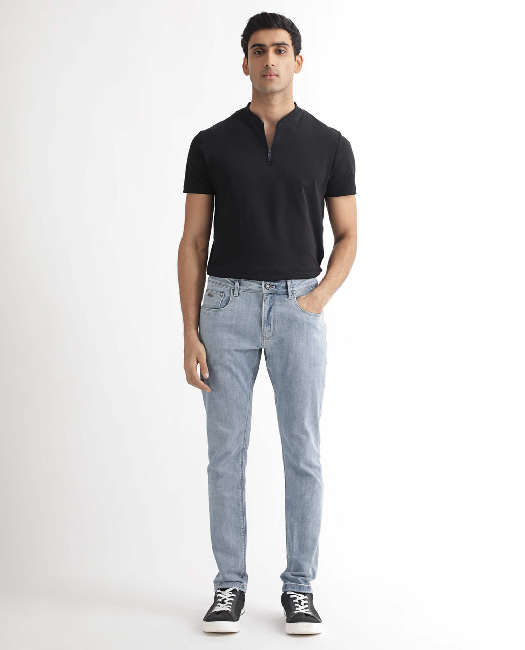 Rare Rabbit Men's Glacion Light Blue Cotton Plain Hawk Slim Fit Jeans