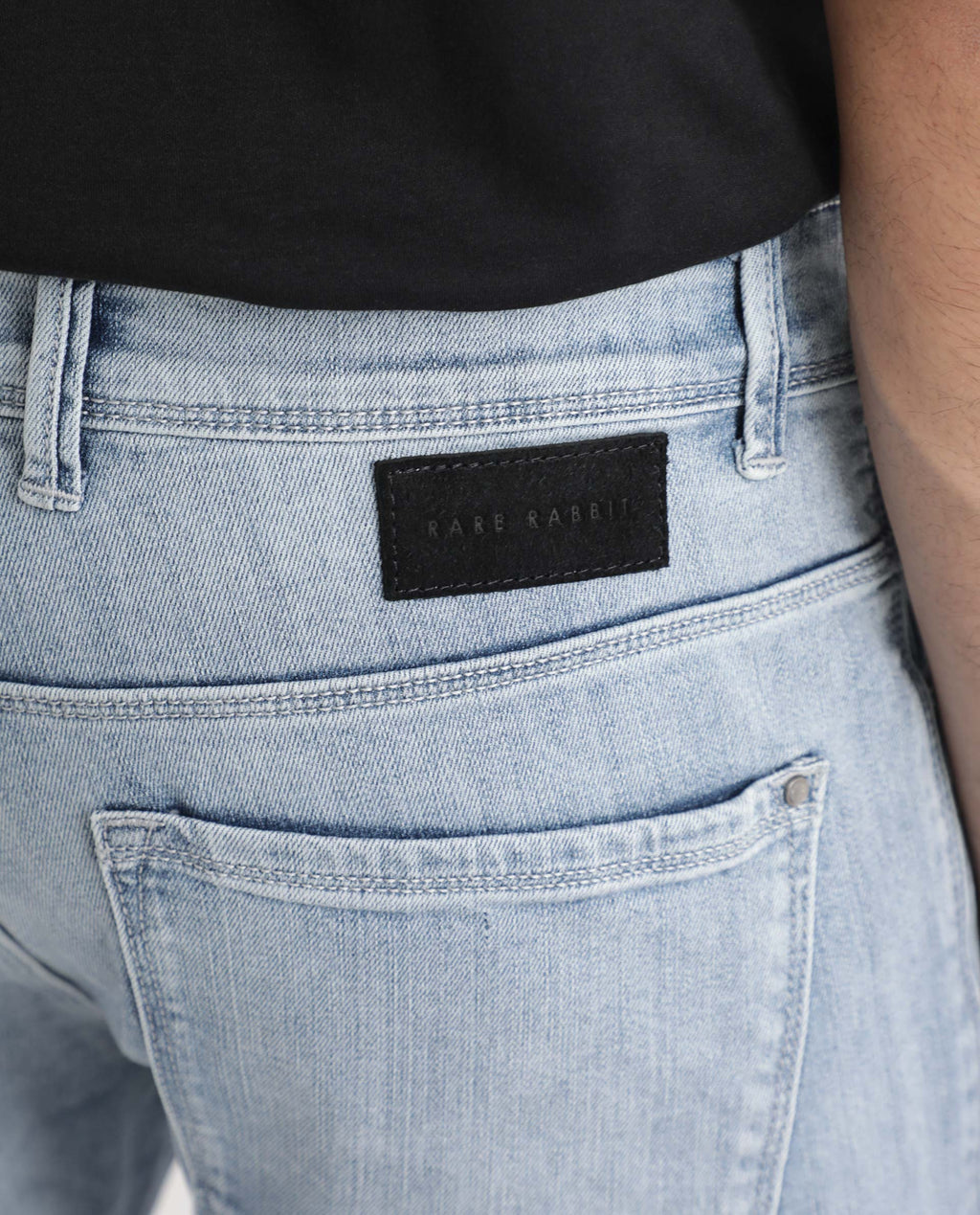 Rare Rabbit Men's Glacion Light Blue Cotton Plain Hawk Slim Fit Jeans