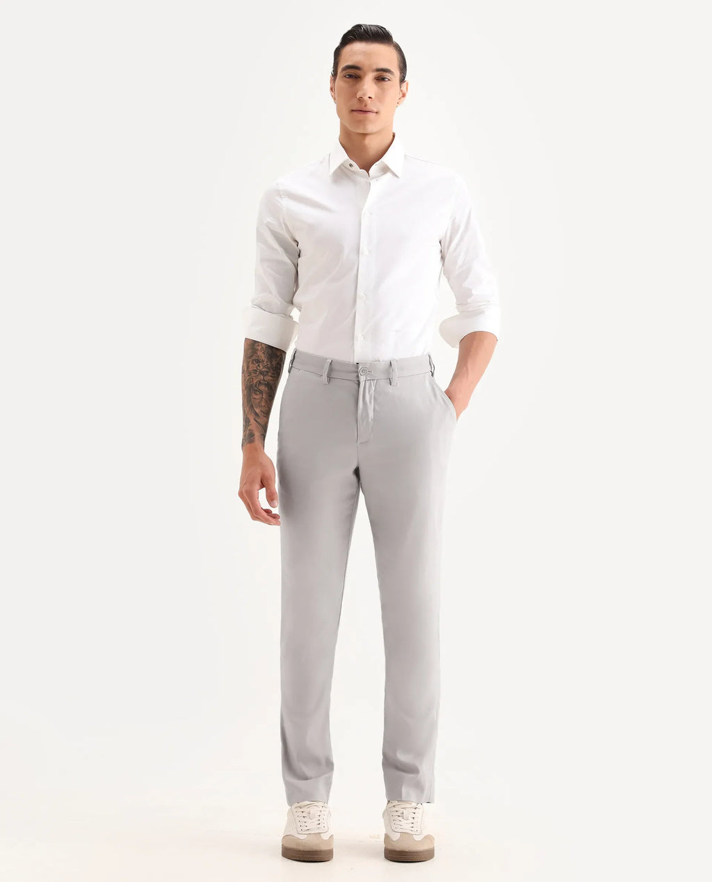 Rare Rabbit Men's Glade 1 Beige Polyester Plain Regular Fit Trouser