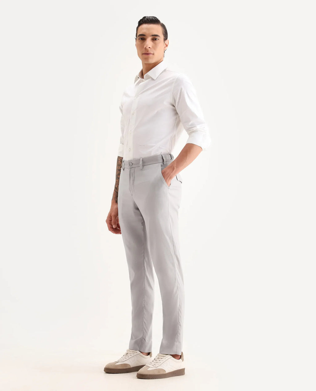 Rare Rabbit Men's Glade 1 Beige Polyester Plain Regular Fit Trouser