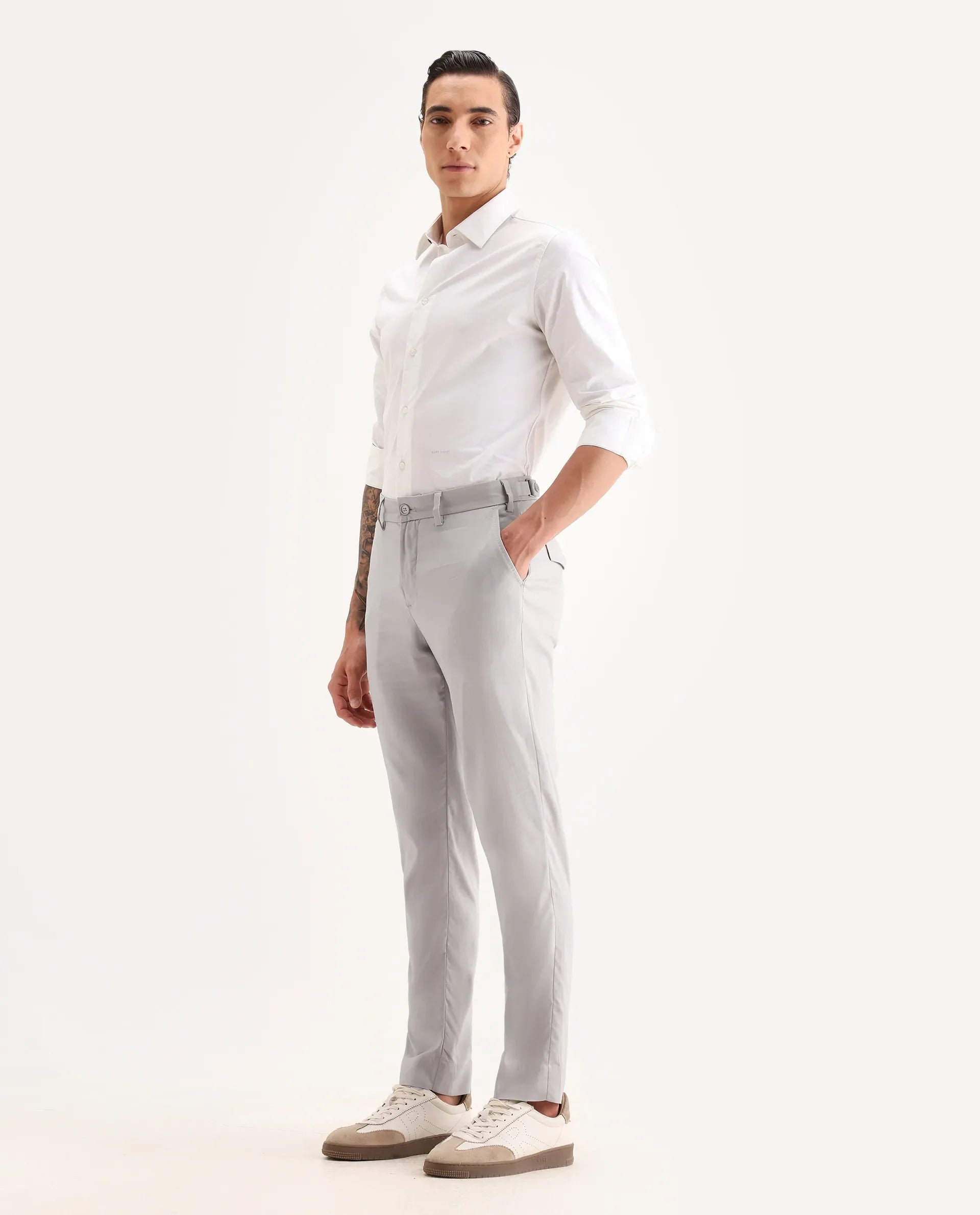 Rare Rabbit Men's Glade 1 Beige Polyester Plain Regular Fit Trouser