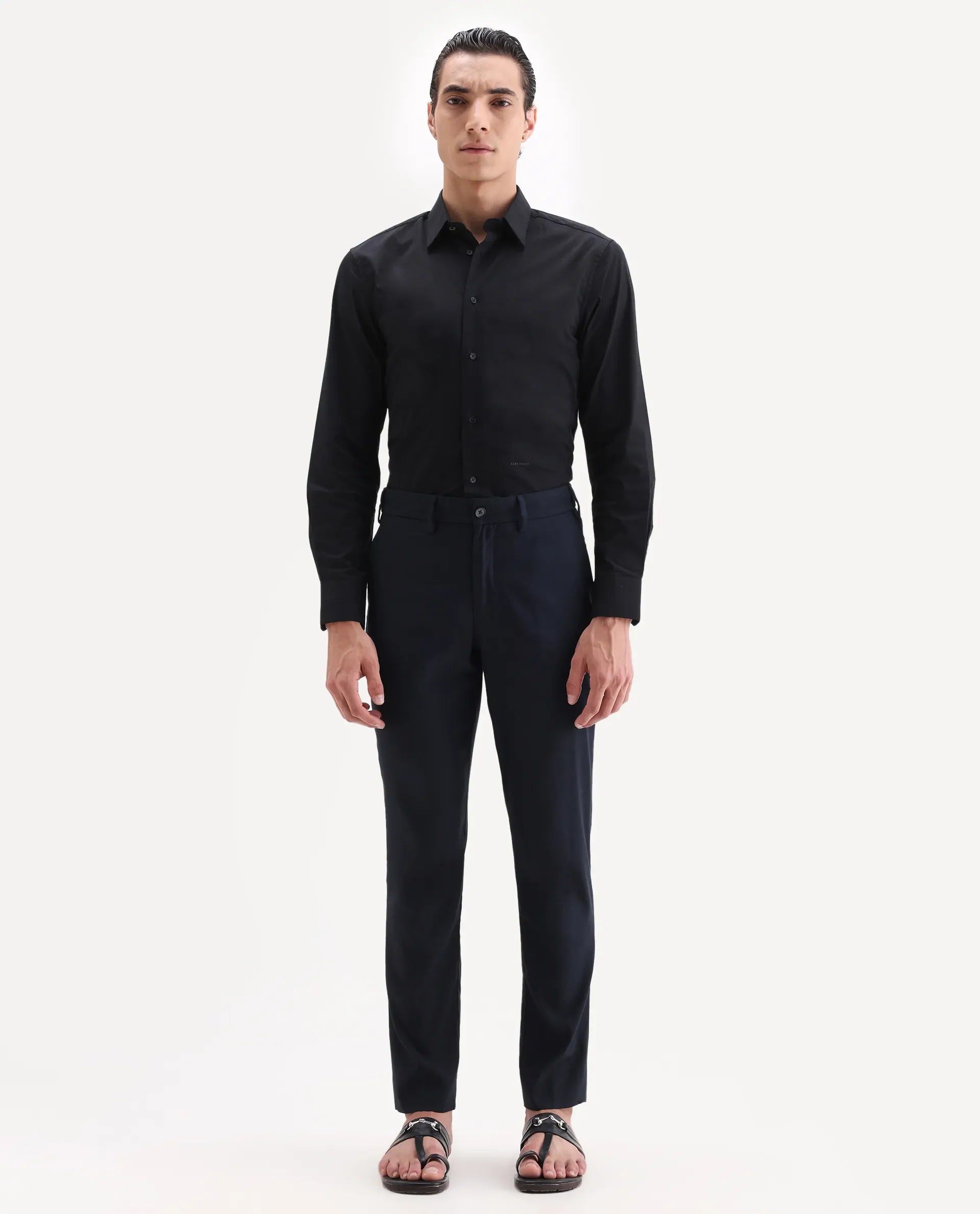 Rare Rabbit Men's Glade 1 Navy Polyester Plain Regular Fit Trouser