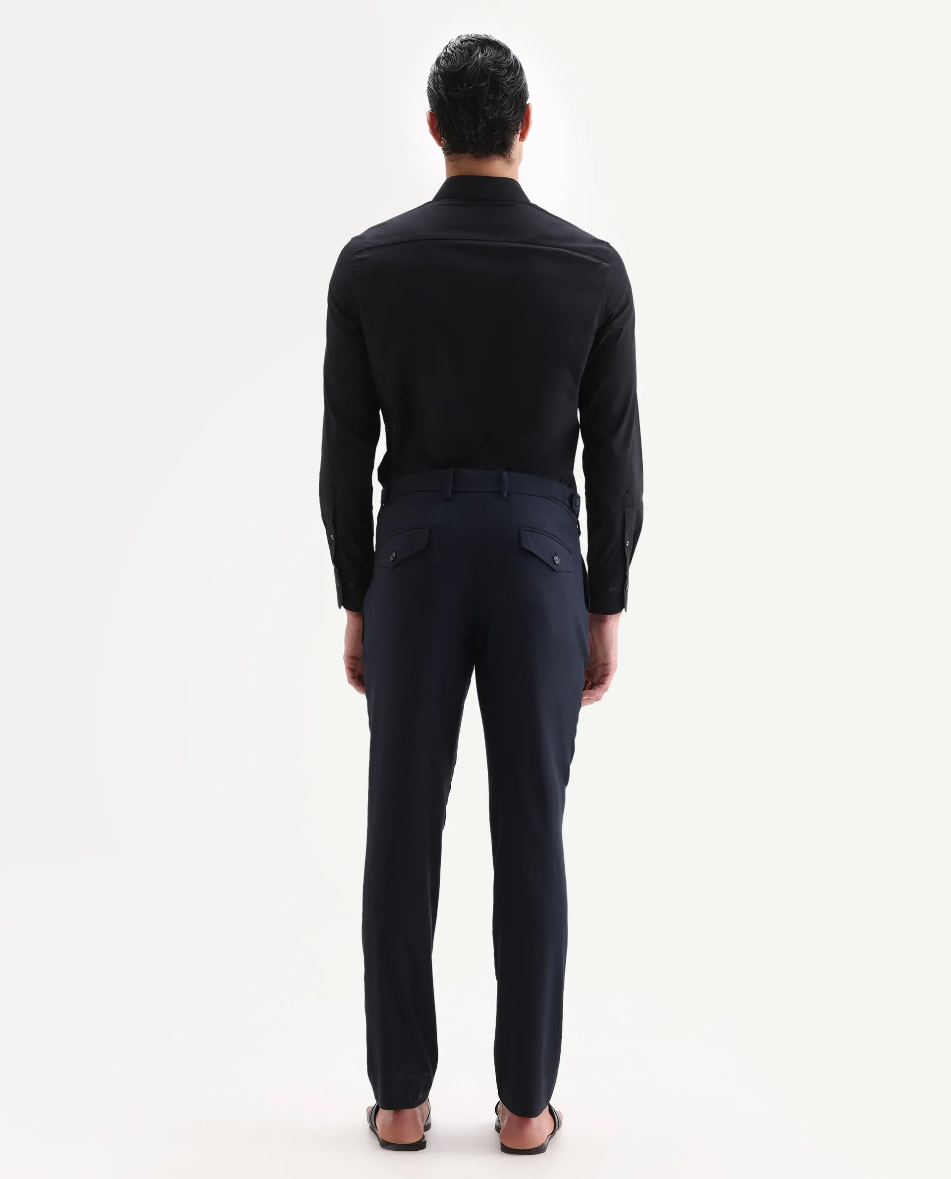 Rare Rabbit Men's Glade 1 Navy Polyester Plain Regular Fit Trouser