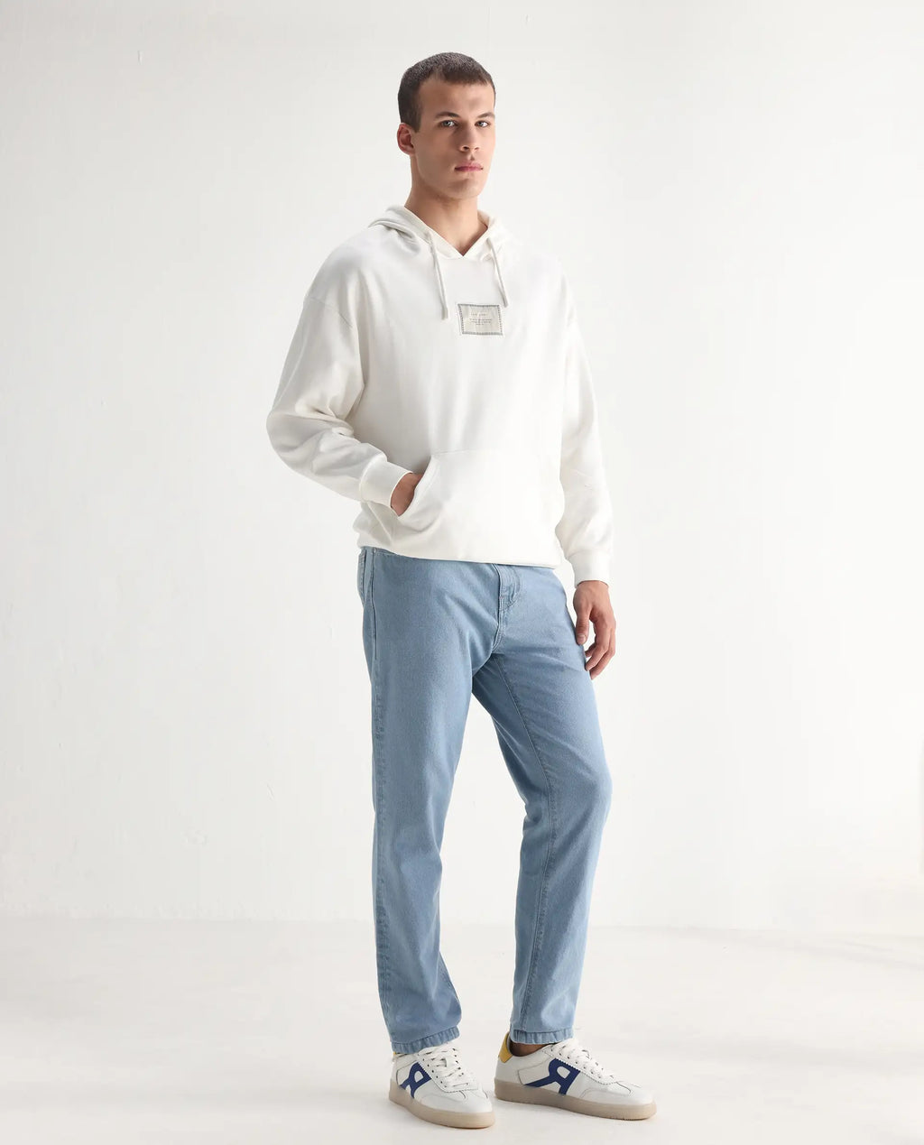 Rare Rabbit Men's Gleb Light Blue Cotton Plain Kurt Carrot Fit Jeans