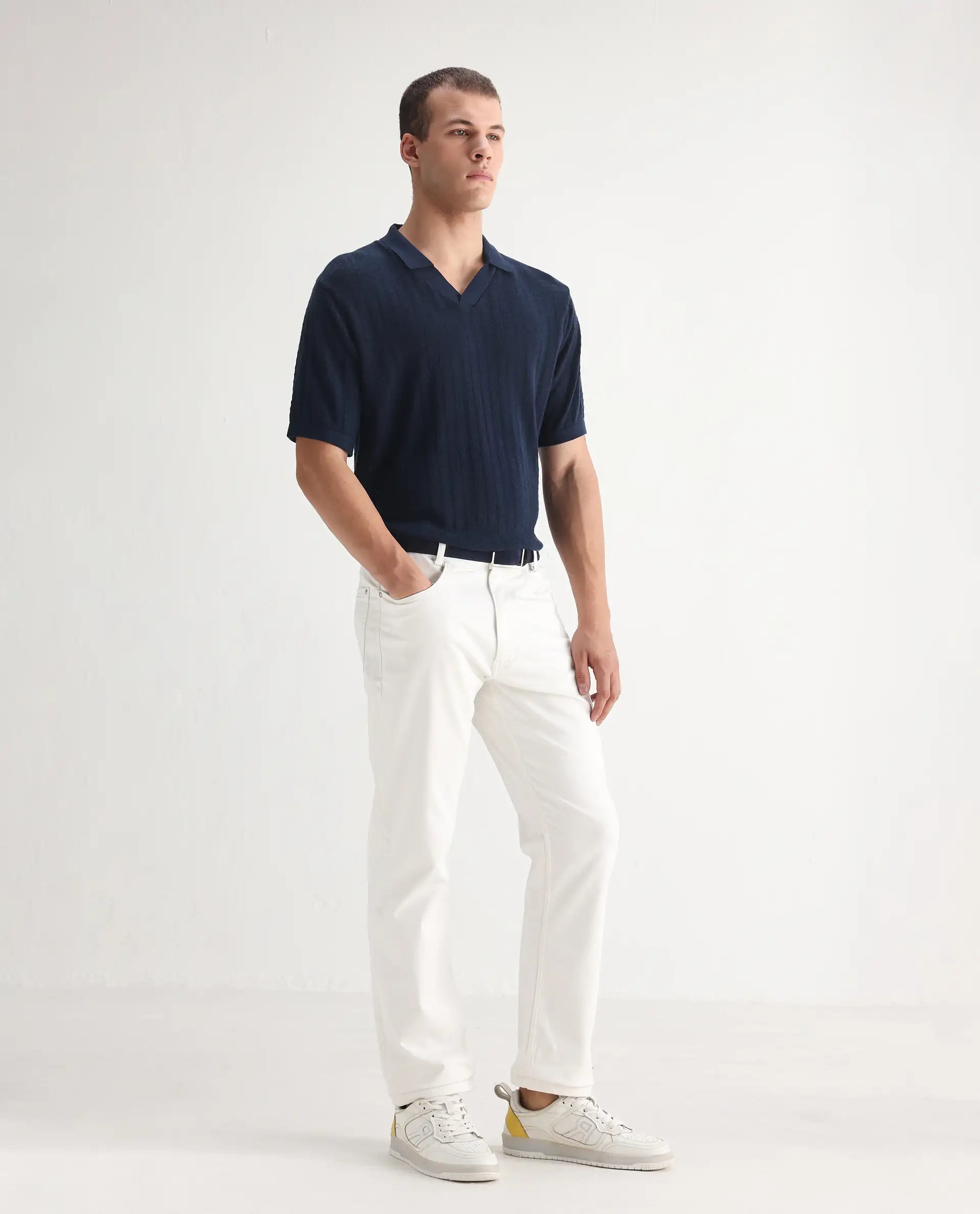 Rare Rabbit Men's Glebon White Cotton Plain Morris Regular Fit Jeans