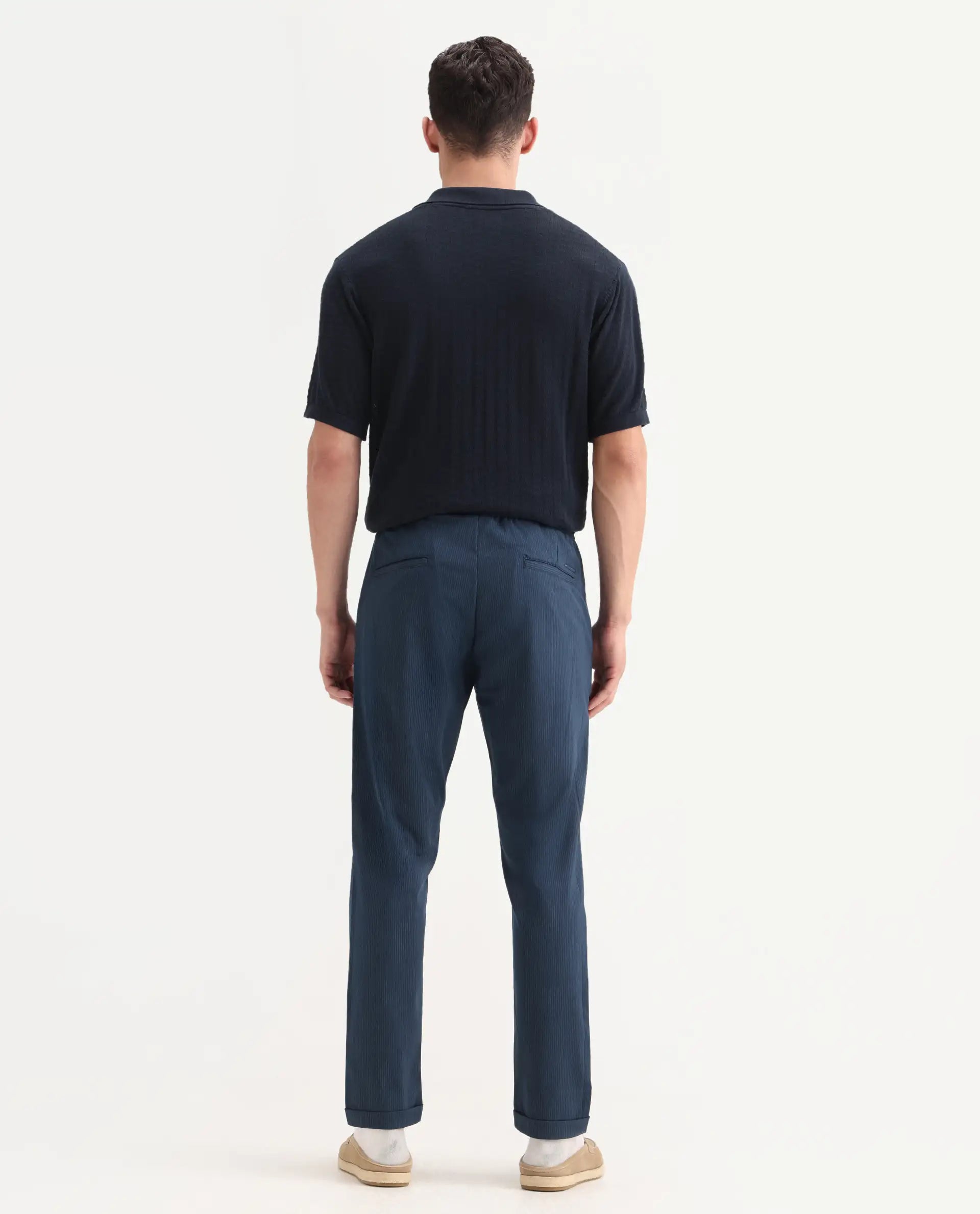 Rare Rabbit Men's Glew Dark Teal Cotton Plain Regular Fit Trouser