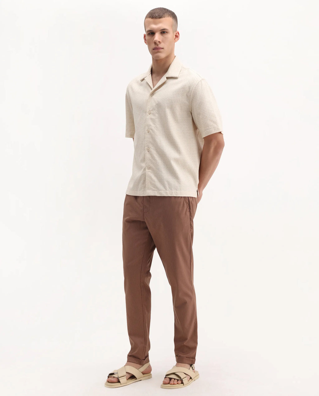 Rare Rabbit Men's Glew Rust Cotton Striped Print Regular Fit Trouser