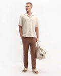 Rare Rabbit Men's Glew Rust Cotton Striped Print Regular Fit Trouser